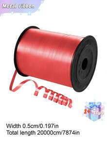 SHEIN 1 Roll, 250 Yard Red Curling Ribbon For Gift Wrapping, Balloon String, Wedding, Birthday, - Metallic Shiny " Ribbon For Bouquets And Flower Wrapping Paper Valentine DAY, Valentines Wedding, Birthday - Red - View 2