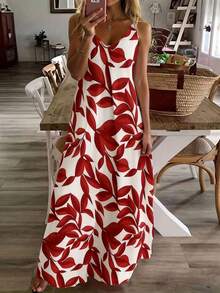 EMERY ROSE Women's Vacation Plant Print Casual Sleeveless Dress - Multicolor - View 1