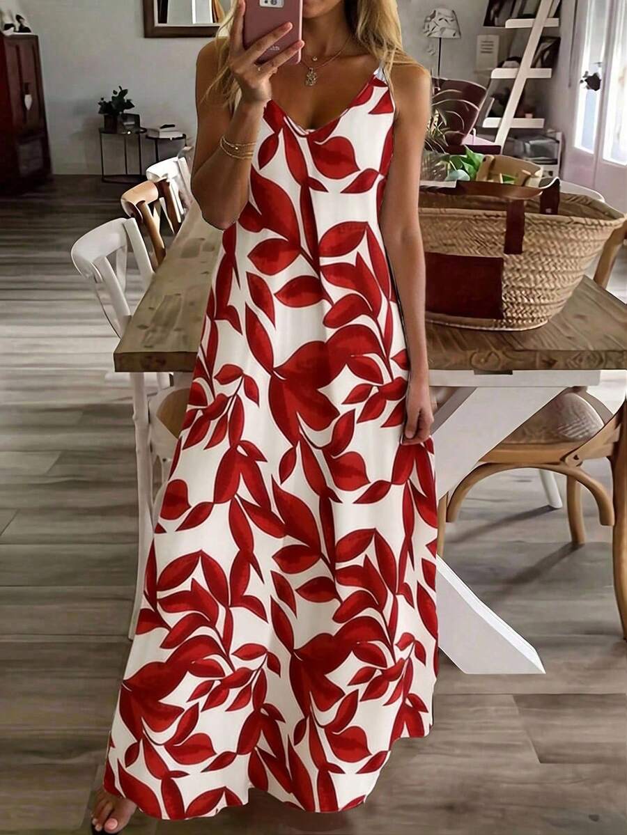 EMERY ROSE Women's Vacation Plant Print Casual Sleeveless Dress - Multicolor - View 1