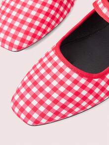 CUCCOO DOLLMOD Ladies Red And White Plaid French Retro Square Toe Elegant Word-For-Word Bag Buckle Simple Design Mary Jane Flat Shoes Suitable For All Seasons Holiday Holiday Birthday Party Low Vamp Shoes - Red and white grid - View 5