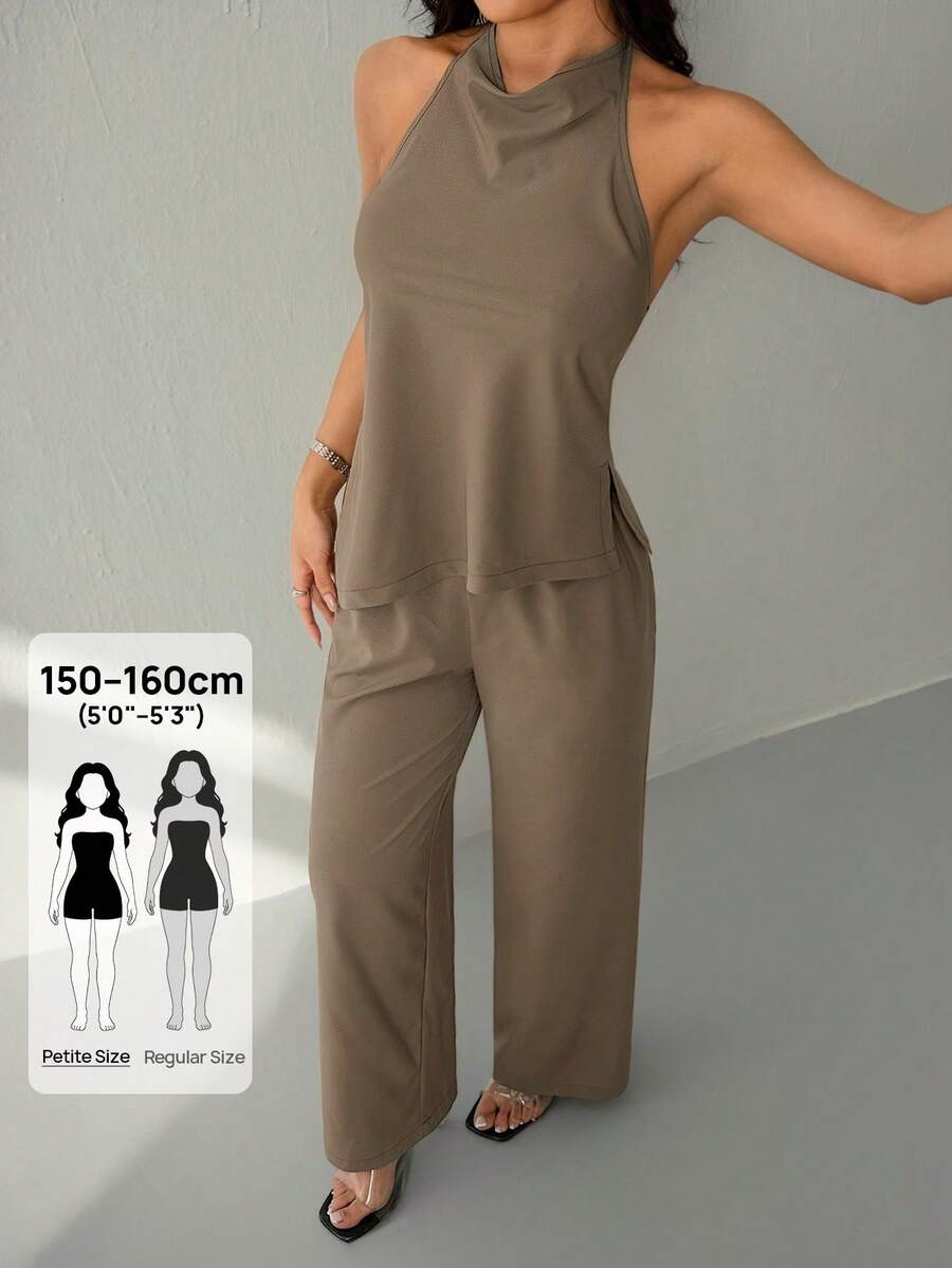 SHEIN PETITE Trang phục hai mảnh dành cho phụ nữ mặc hàng ngày - màu nâu - Xem 1