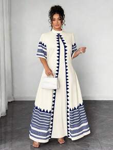 Vestido de 2 en 1 con estampado geométrico bohemio y lazo para mujer de talla grande - Albaricoque 2 - Ver 4