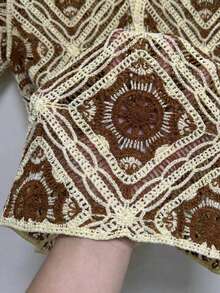 Manfinity LEGND Men's Water-Soluble Embroidered Open Front Short Sleeve Cardigan - Coffee Brown - View 6