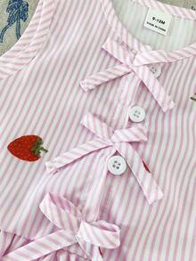SHEIN Infant/Toddler Girls' Strawberry Bow Sleeveless Top And Shorts Set - Pink - View 4