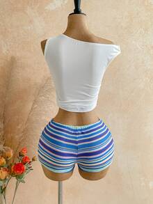 Soleia 新款休闲度假西部海滩婚礼宾客礼服，毕业早午餐，圣帕特里克节，春假，复活节，音乐节，优雅波西米亚热带风情棕色纹理针织荷叶边不对称肩部两件套，饰以串珠刺绣和海星图案 - 彩色 - 查看 2