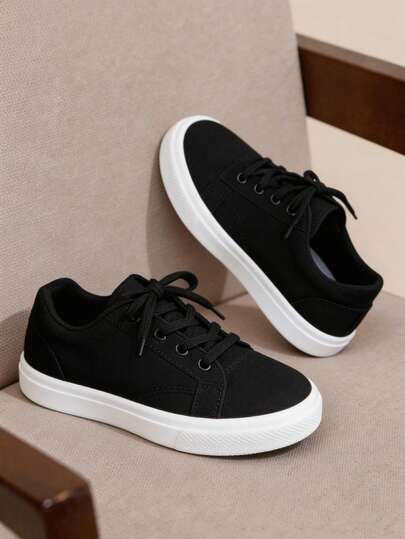 tenis zapatilla para niño niña cómodos confort suela dura zapatos clásicos de lona con cordones 17 mx al 21 mx bajo  diseñados para durar el uso diario colores básicos rojo blanco negro rosa