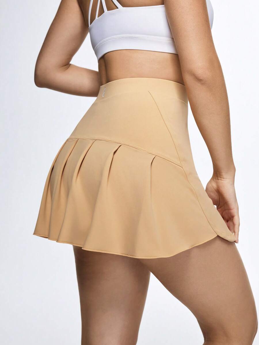 Eassivo Pantalón falda deportiva de verano de unicolor envolvente, conjunto de yoga - Negro - Ver 1