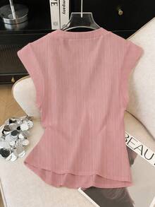 Franclia Áo thun ngắn tay cổ tròn, dáng ôm, tối giản, phối lưới, hàng mới về mùa hè của Niche - Hồng - Xem 2