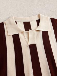 Mercer Haus 男士复古风条纹撞色针织上衣/卡其色服装 - 杏色 - 查看 4