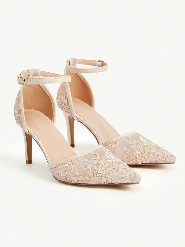 CUCCOO CHICEST Women's Pointed Toe Lace Mesh Slingback High Heel Pumps, Apricot Color, Versatile For Party, Wedding For Christmas Elegant Shoes Wedding Shoes Summer Shoes Bride Shoes