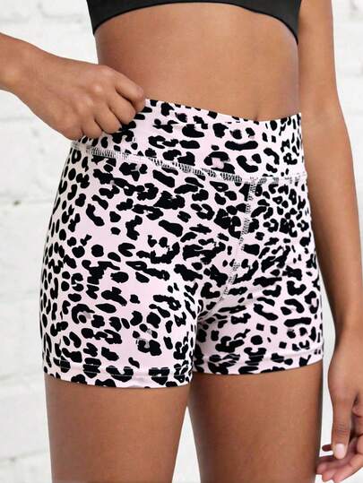 Young Girls Clothing Tween Girls Activewear Short Legging Leopard Print Casual And Simple Cross Waist And Head Shorts High Stretch Tight Body Shaping Cycling Running Training 4-Way Stretch High Stretch