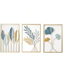 3件套金色金属箔墙饰 3D彩绘艺术悬挂雕塑 家居装饰 适用于客厅卧室 现代室内设计 乔迁礼物 结婚纪念日 节日派对 - 彩色 - 查看 15