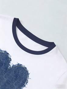 EMERY ROSE Áo thun tay ngắn cổ tròn in hình trái tim, kiểu dáng thường ngày, thích hợp cho mùa hè. - trắng - Xem 3