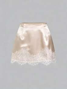 Sweetra Elegant French Retro Satin Brown Floral Patchwork Casual Skirt, Chic Early Spring New Arrival - Apricot - View 2