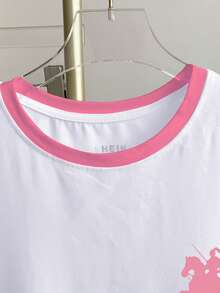Resyla Women's Contrast Trim Graphic Print Casual Round Neck Short Sleeve T-Shirt - White - View 3