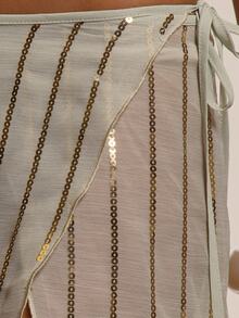 MUSERA 裹身系带条纹亮片细节飘逸中长裙可爱春夏性感外出海滩度假蜜月装 - 綠色 - 查看 6