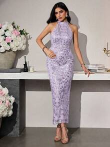 Modelyn Elegant Beaded Embroidery Luxury Dress For Women, Slimming - Mauve Purple - View 3