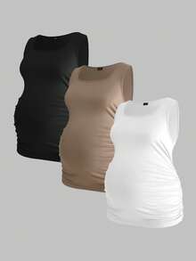 Plussiva ملابس علوية كاجوال بلا أكمام لحوامل مقاسات كبيرة بلون أحادي - متعدد الألوان - مشاهدة 14
