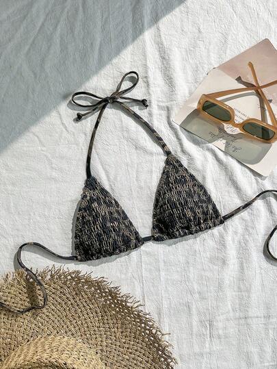 Swim Vcay Halter Neck Spaghetti Strap Leopard Print Fashionable Summer Bikini Top