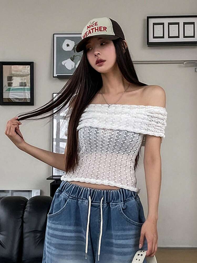 Women's Solid Color Off-Shoulder Fitted Fashionable Blouse