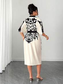 Elenzga Vestido ajustado de mujer con cuello en V, mangas de murciélago y apertura frontal, elegante y de moda - Albaricoque - Ver 2