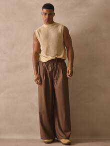 Musero Paperbag Style Waistband Baggy Smart Style Leather Rope Belt Trouser Pants Spring Summer Holiday Essentials - Brown - View 2