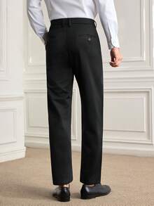 Officeau 男士透气柔软直筒商务休闲裤，修身西装裤，宽松简约风 - 黑色 - 查看 3