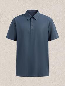 Mercer Haus Men's Solid Color Wide Placket Pineapple Print Short Sleeve Polo Shirt, Casual Business Formal Wear Holiday Summer Beach - Baby Blue - View 5