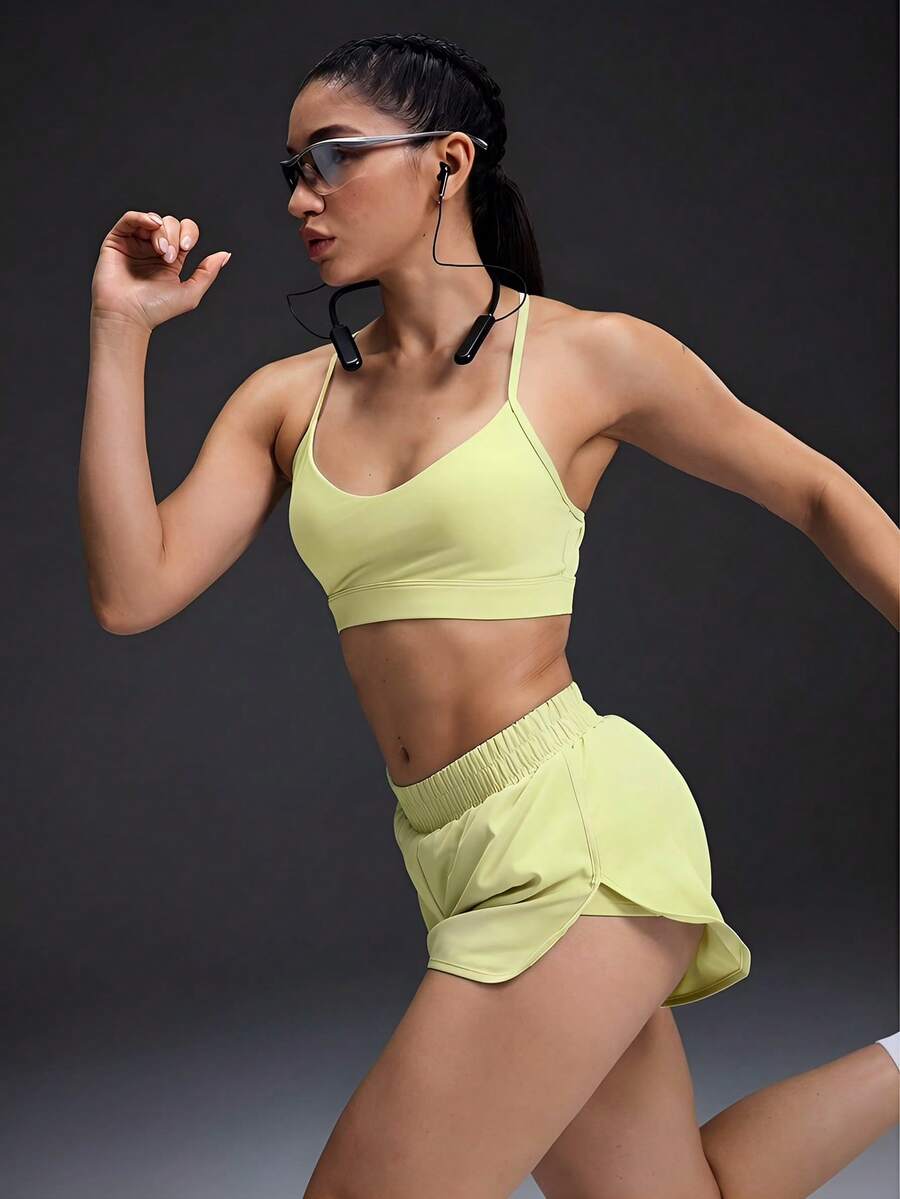 Powerista Women's Casual Sports Solid Color Tank Top & Shorts Set - Limelight Green - View 1