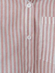 Franclia Casual Minimalist Versatile Blue Striped Patchwork Solid Color Short Sleeve Shirt Blouse For Women - Baby Pink - View 5