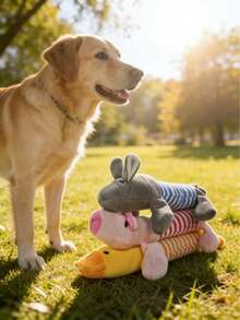 PETSIN 宠物毛绒发声玩具，鸭子、猪、象造型，狗狗、猫咪造型，耐咬，毛绒卡通玩具，内置发声器，适合中小型犬猫，可磨牙、啃咬。 - 彩色 - 查看 3