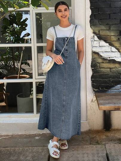 Livesso Vestido camisero de mezclilla para mujer, informal y de moda para uso diario como vestido de verano