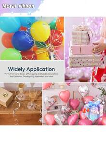 SHEIN 1 Roll, 250 Yard Red Curling Ribbon For Gift Wrapping, Balloon String, Wedding, Birthday, - Metallic Shiny " Ribbon For Bouquets And Flower Wrapping Paper Valentine DAY, Valentines Wedding, Birthday - Red - View 4