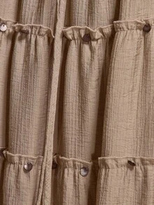 MUSERA 荷叶边层叠飘逸系腰长裙，可爱春夏性感海滩度假蜜月装 - 灰色 - 查看 6