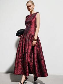 Aveloria Modichic 提花印花连衣裙，复古酒红色礼服，无袖优雅派对礼服，饰有花卉元素，适合宴会、婚礼和正式场合。 - 彩色 - 查看 1