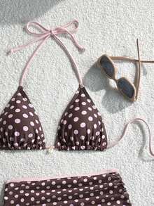 Swim Mod 春夏三件套，数码印花三角无钢圈文胸上衣，侧系带泳裤和迷你裙，女士沙滩度假泳装休闲可爱比基尼套装 - 彩色 - 查看 4