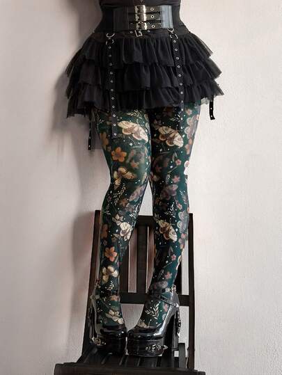 Whyspr Quần legging lưới xuyên thấu in họa tiết, thanh lịch, phong cách retro punk goth grunge thường ngày, cá tính dành cho phụ nữ cỡ lớn.