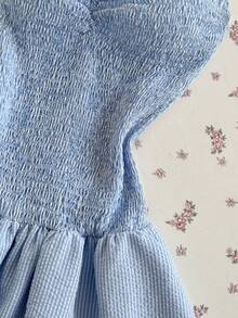 Sweetra Vestido sin tirantes con volantes en el bajo, primavera/verano para mujer - Azul - Ver 7