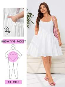 Solflare Plus Size Casual Solid Color Sleeveless Dress, Summer - White - View 9