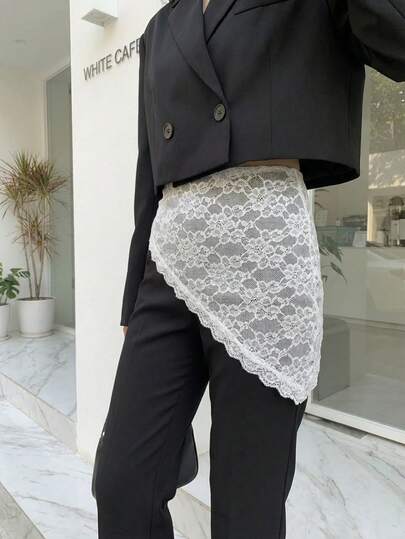 Joivida 1Pc Retro Lace Trim Scarf, Headscarf Layered With Triangle Scarf, Skirt, And Back Flap