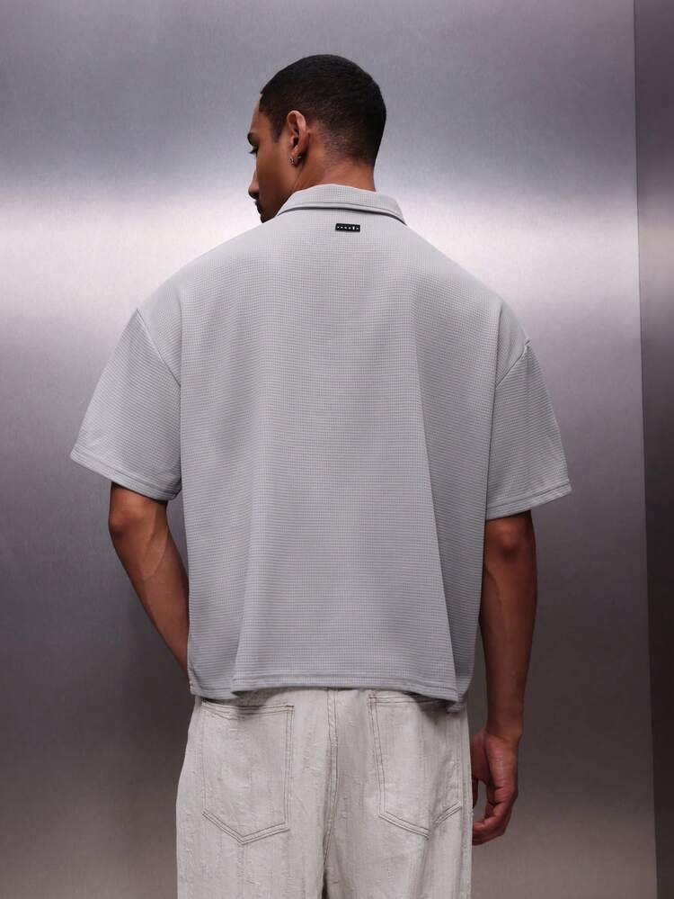 PLAYBOY X SUMWON Men's Essential Textured Grey Short Sleeve Polo Shirt With Bunny Logo Regular Fit Casual Summer Golf Collar Top