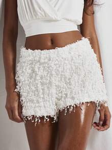 MUSERA Fringed Fitted Mini Shorts Cute Holiday Sexy Night Out Vacation Spring Summer Elegant Soleil Drape - White - View 1
