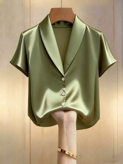 Franclia Women's New Lapel Short Sleeve Wrap Single-Breasted Fitted Cropped Top Blouse For Women Elegant Classy Work Blouses Office Wear Women Tops Womens Work Tops Blouse For Women Formal Attire