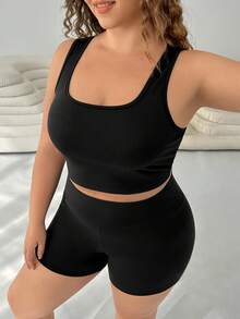 Comfortcana Bộ 2 món áo thun và quần short tối giản màu trơn cỡ lớn, thường ngày - Nhiều màu - Xem 3