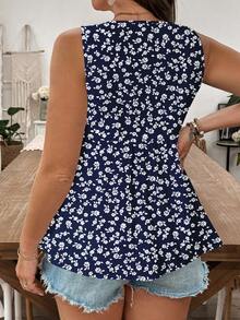 SHEIN LUNE Plus Size Ditsy Ditsy Floral Camisole, Suitable For Summer - Navy Blue - View 2