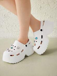 Cuccoo Women's Fashion Removable Rhinestone Perforated Sandals Spring Shoes Spring Break Easter For Casual Beach Style For Christmas Summer - White - View 5