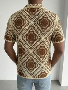 Manfinity LEGND Men's Water-Soluble Embroidered Open Front Short Sleeve Cardigan - Coffee Brown - View 2