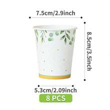 Green Leaves Gold Rim Fresh Disposable Plates, Napkins And Cups Set, Serves 8 Guests.This Disposable Party Set (Including Plates, Napkins And Cups) Is Perfect For Birthday Parties, Weddings And Family Picnics. - View 10