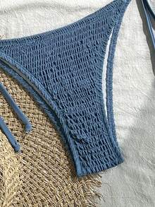 SHEIN Swim Conjunto de bikini de unicolor para vacaciones en la playa - Neblina azul - Ver 4