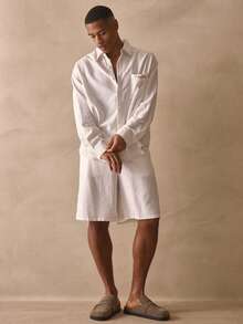 Musero Long Sleeve Button Oversized Collared Shirt Front Pocket Detailing Branded Embroidery Co Ord Top Only Set Spring Summer Essentials - White - View 6